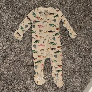 Caden Lane Cream Footed One-Piece with Multicolor Fish Print